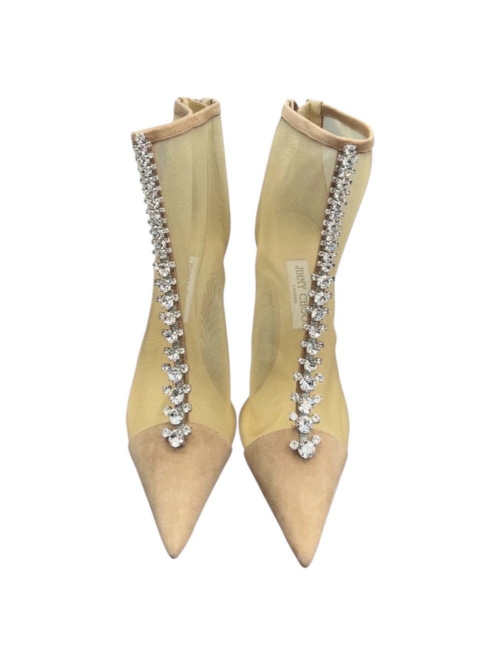 Jimmy Choo Nude Mesh & Suede Crystal-Trim Ankle Boots